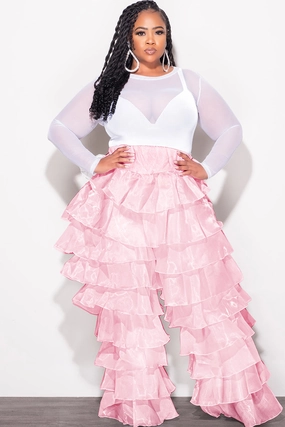 Final Sale Plus Size High Waist Ruffle Pants in Mauve Soft Comfort