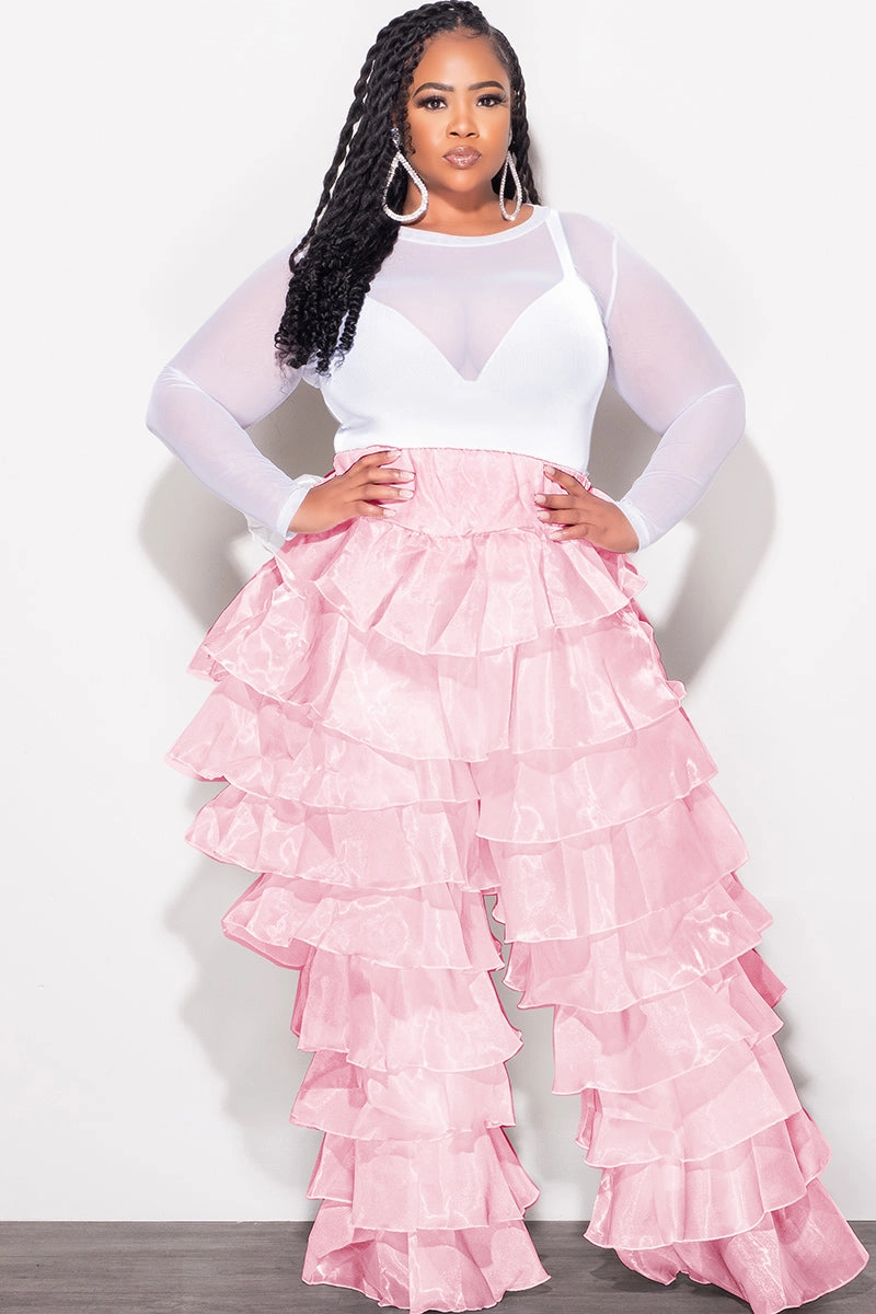 Final Sale Plus Size High Waist Ruffle Pants in Mauve Soft Comfort