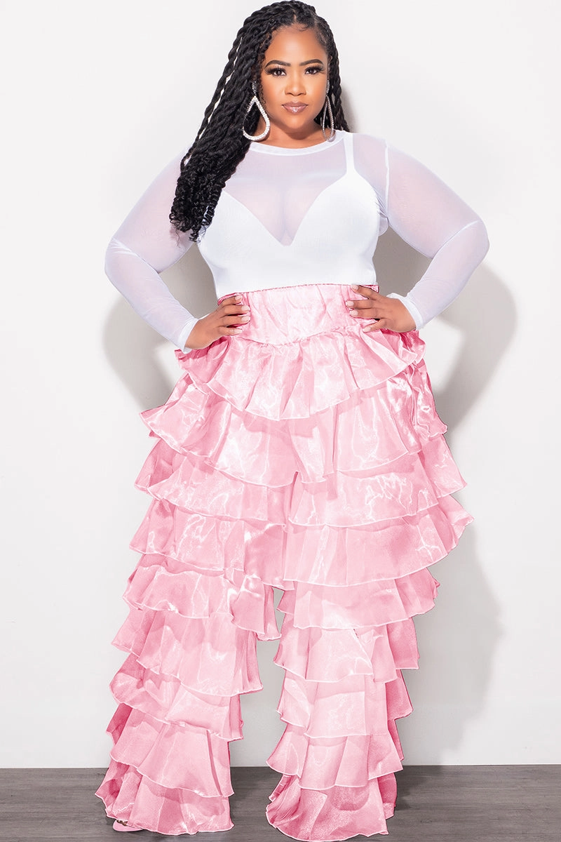 Final Sale Plus Size High Waist Ruffle Pants in Mauve Sport Comfort UVProtection