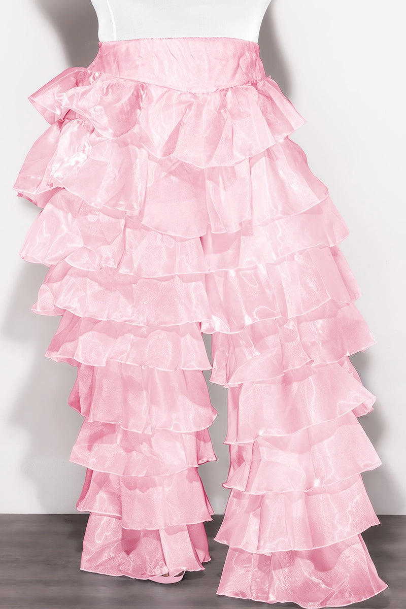 Final Sale Plus Size High Waist Ruffle Pants in Mauve Light Reflective Details No Ride Fit