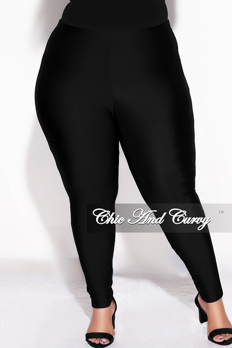 Relaxed Design Wear Final Sale Plus Size High Waisted Shiny Leggings in Black