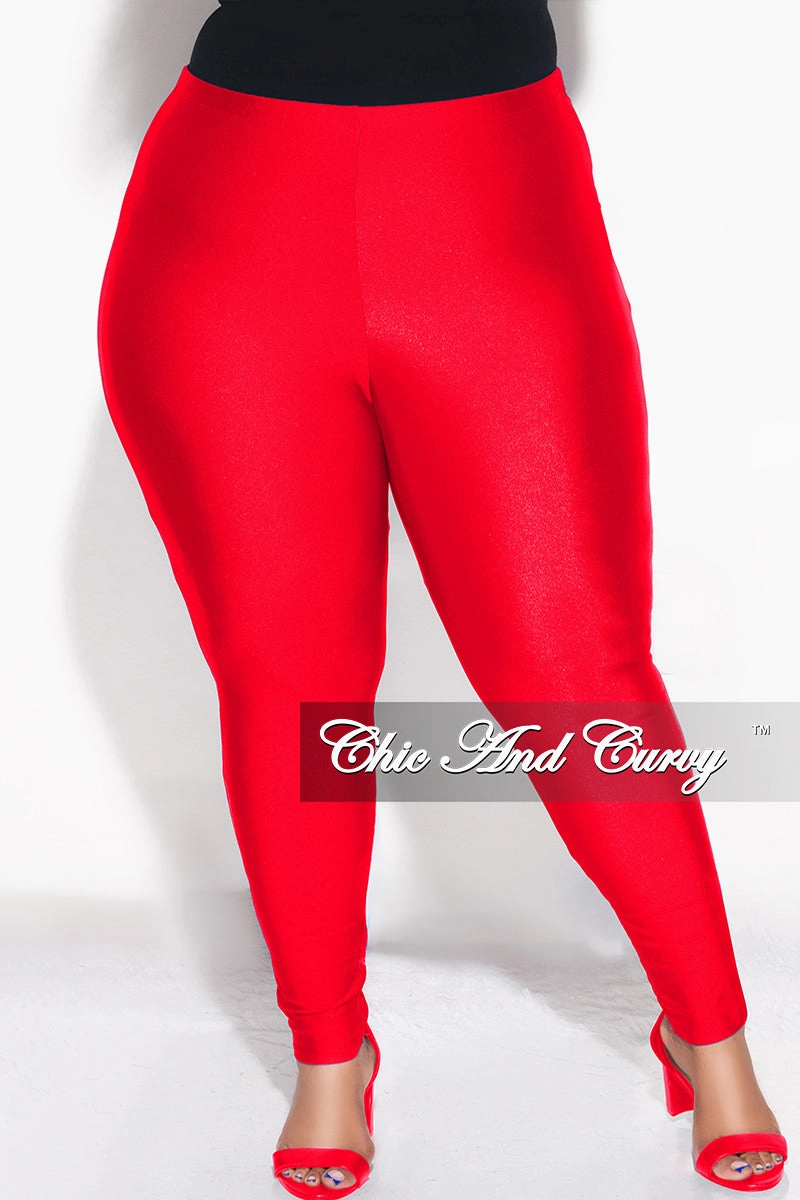Sporty Appeal Perfect Pair Final Sale Plus Size High Waisted Shiny Leggings in Red