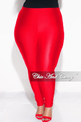 Final Sale Plus Size High Waisted Shiny Leggings in Red Soft Lines Chilly Day Ready