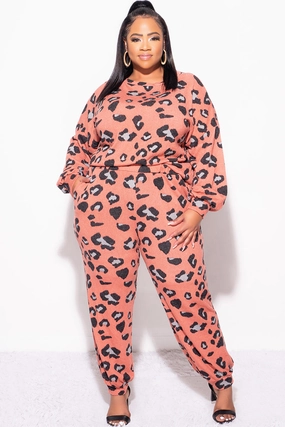 Final Sale Plus Size Jogger Set in Pink with Animal Print Travel Ready
