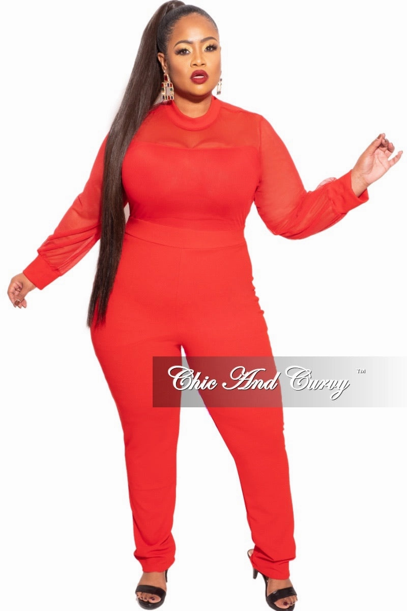 Final Sale Plus Size Jumper with Mesh top In Red High Waist Stretch