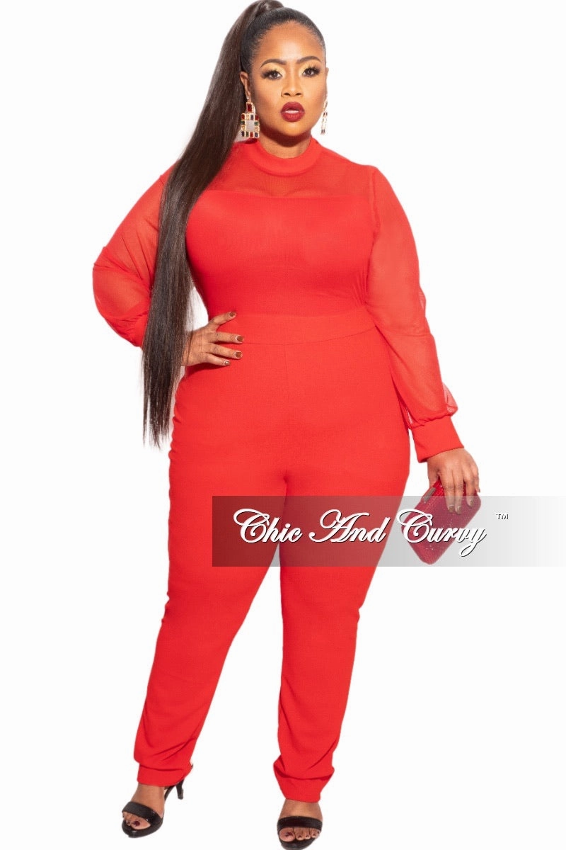 Final Sale Plus Size Jumper with Mesh top In Red Flattering Design Casual Design
