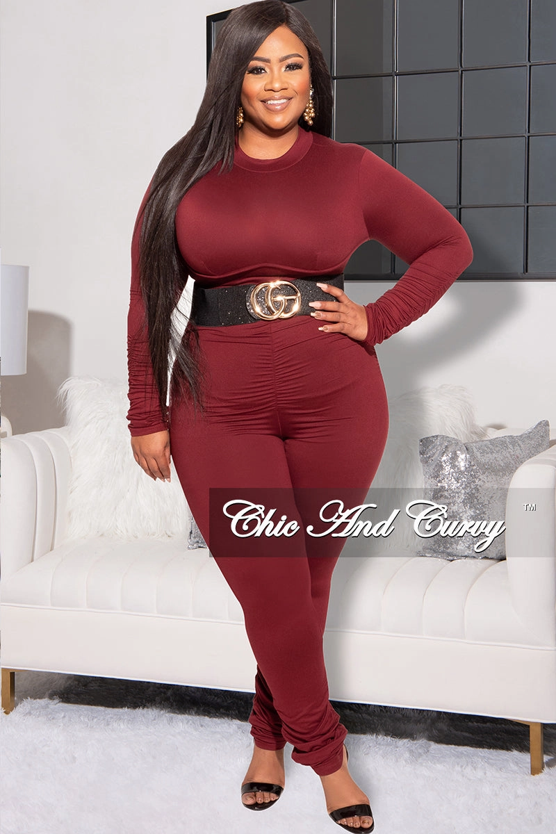 Minimalist Fit Final Sale Plus Size Jumpsuit / Catsuit in Burgundy