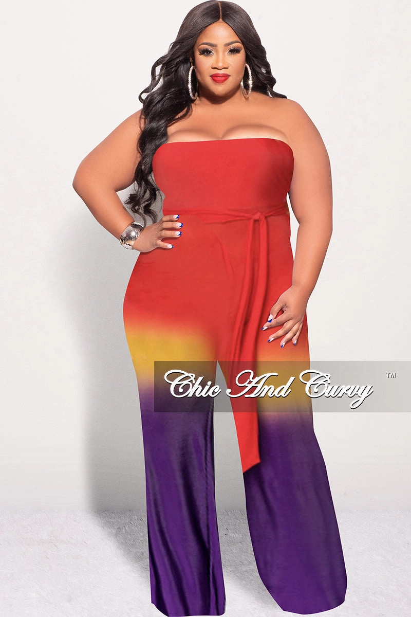 DoubleLayeredKnees Final Sale Plus Size Jumpsuit in Red, Mustard & Purple