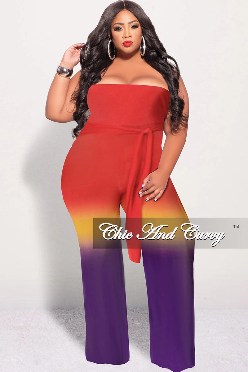 ElasticWaistband Final Sale Plus Size Jumpsuit in Red, Mustard & Purple