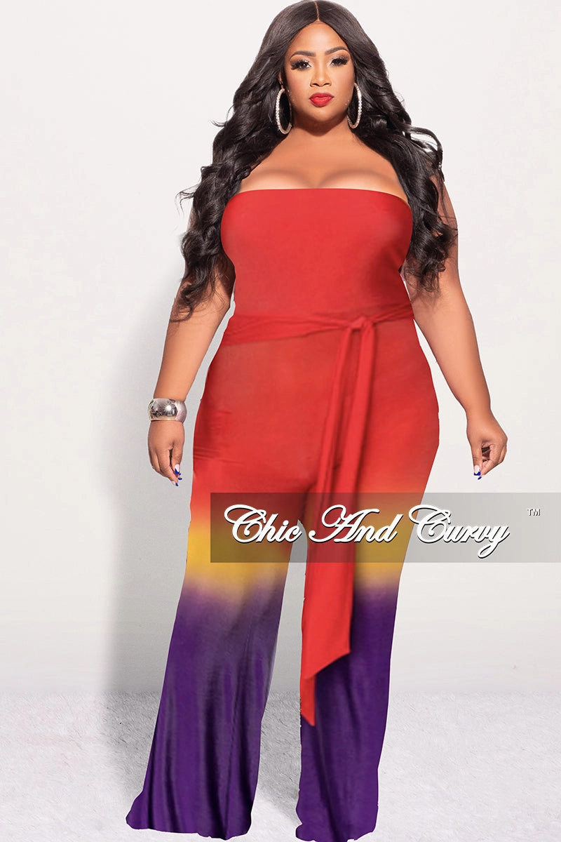 Final Sale Plus Size Jumpsuit in Red, Mustard & Purple High Durability Thread AbrasionResistantFabric