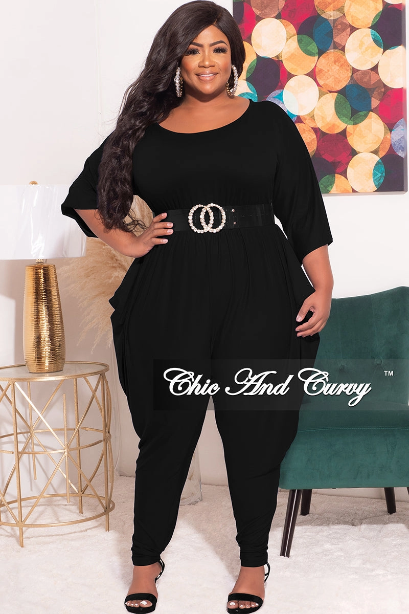 MultiPocketSystem All-Purpose Comfort Final Sale Plus Size Jumpsuit with Harem Effect in Black
