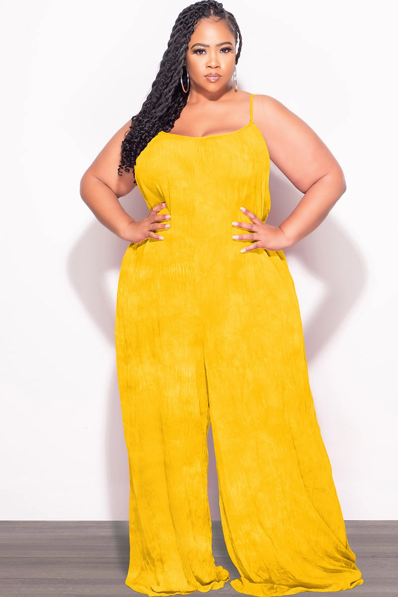 Utility Ready Final Sale Plus Size Jumpsuit with Soft Crepe Fabric in Yellow