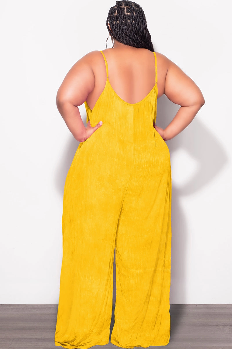 Flex Foam Inserts QuickReleaseFastenings Final Sale Plus Size Jumpsuit with Soft Crepe Fabric in Yellow