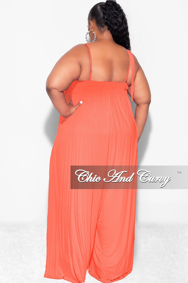 Final Sale Plus Size Jumpsuit with Spaghetti Straps in Coral Quick Dry Technology LightweightWeave