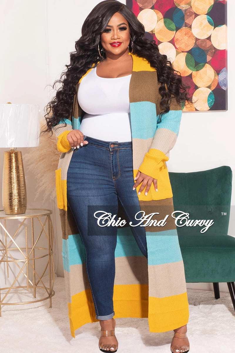 Final Sale Plus Size Knit Sweater Duster Aqua, Brown, Mustard, & Tan TaglessDesign quick dry