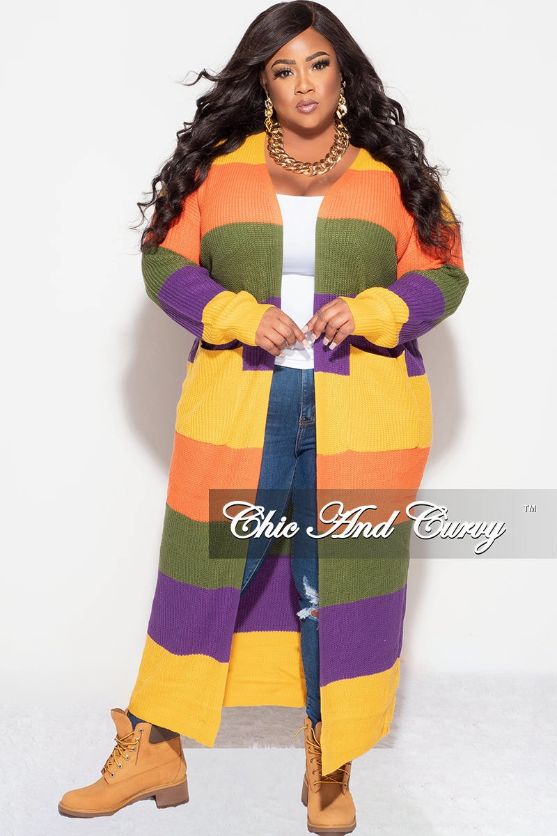 Final Sale Plus Size Knit Sweater Duster Mustard Orange Olive and Purple All Around Fit Comfortable Design
