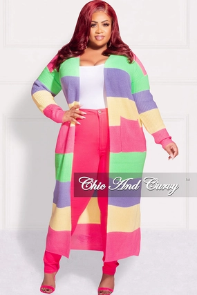 Final Sale Plus Size Knit Sweater Duster Pink, Yellow , Lime Green, Lavender UVProtection Tight Waist