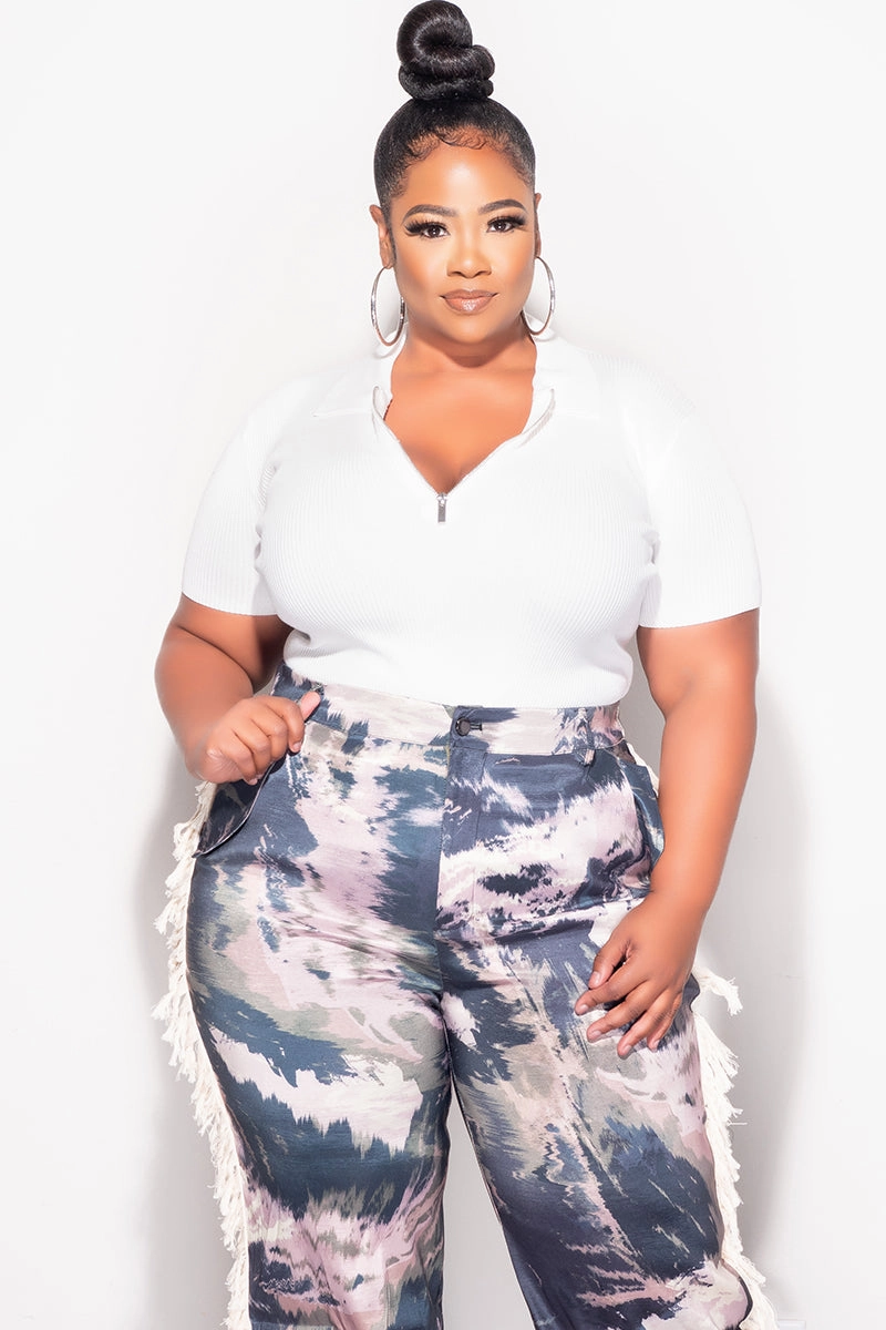 Final Sale Plus Size Knit Sweater with Collar and Half Zipper Front in Ivory Active Design Wear Quick Wash