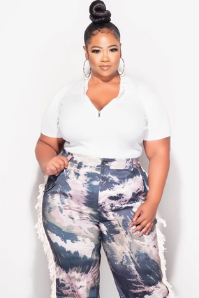 Final Sale Plus Size Knit Sweater with Collar and Half Zipper Front in Ivory Active Design Wear Quick Wash