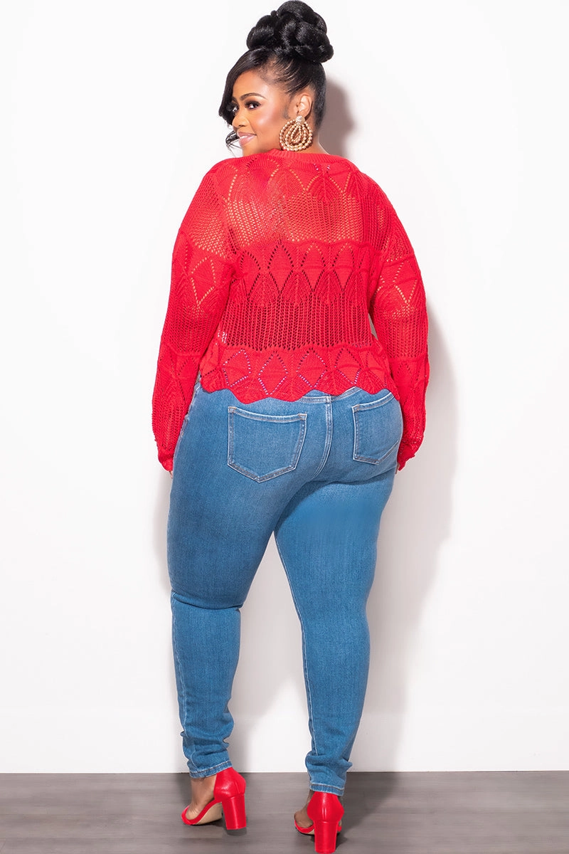 Final Sale Plus Size Knitted in Red Quick Wear Fit FourWayStretch