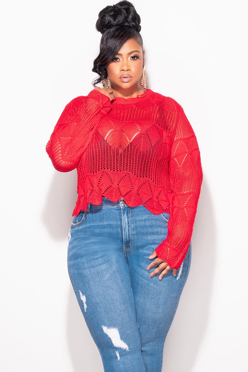 Final Sale Plus Size Knitted in Red Sporty Appeal Flexible Waist