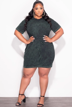 Final Sale Plus Size Lace Up Front T-Shirt Dress in Green Yoga Ready