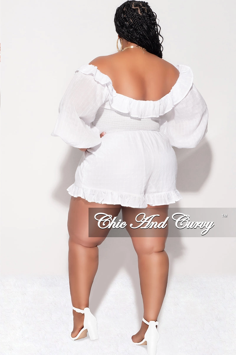 Final Sale Plus Size Lien Romper White Ventilated Mesh Lining Chill Fit