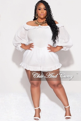 quick dry Final Sale Plus Size Lien Romper White