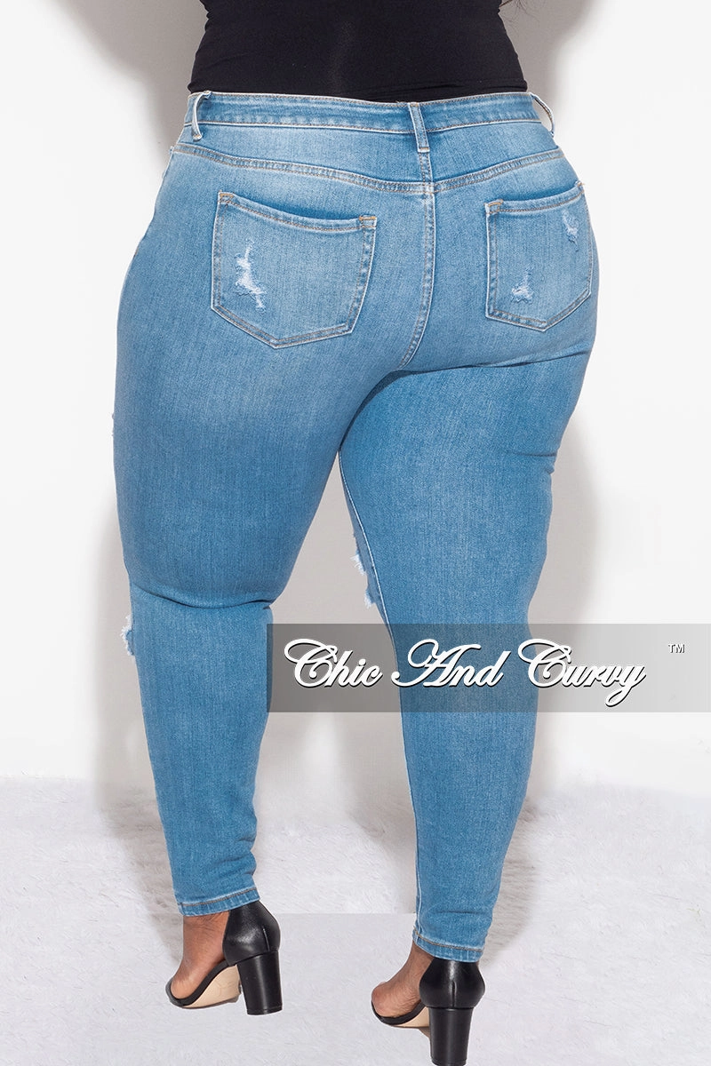 Reinforced Knees Final Sale Plus Size Light Denim Pants