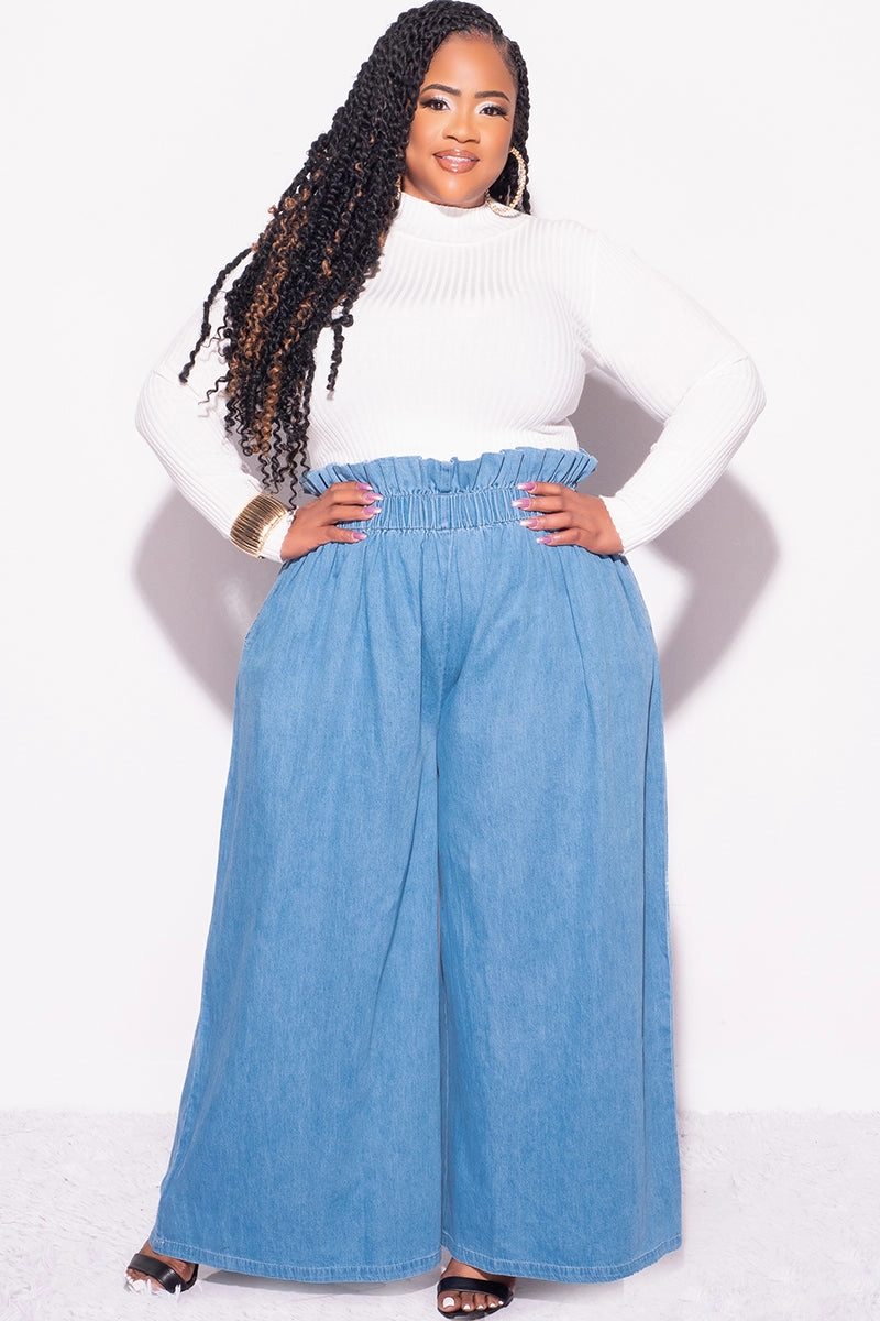 Final Sale Plus Size Light Denim Wide Leg Pants Full Motion Tall Length