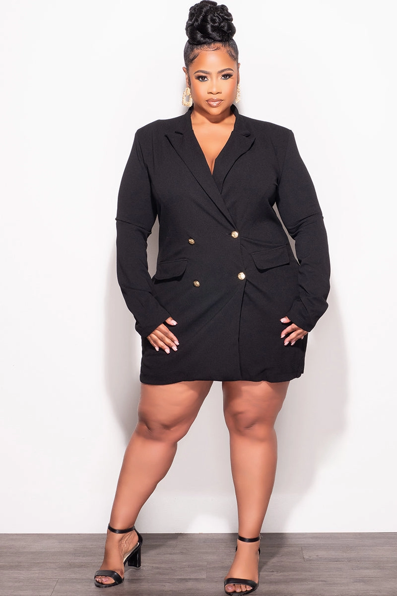 Smart Look Outdoor Flex Final Sale Plus Size Lightweight Blazer / Blazer Dress with Gold Buttons In Black
