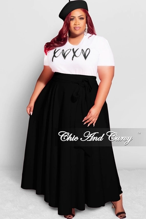 Final Sale Plus Size Long Maxi Skirt with Waist Tie in Black Relaxed Cut Cool Comfort