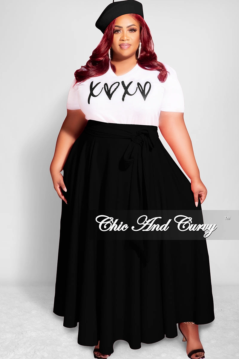 Final Sale Plus Size Long Maxi Skirt with Waist Tie in Black Cozy Movement
