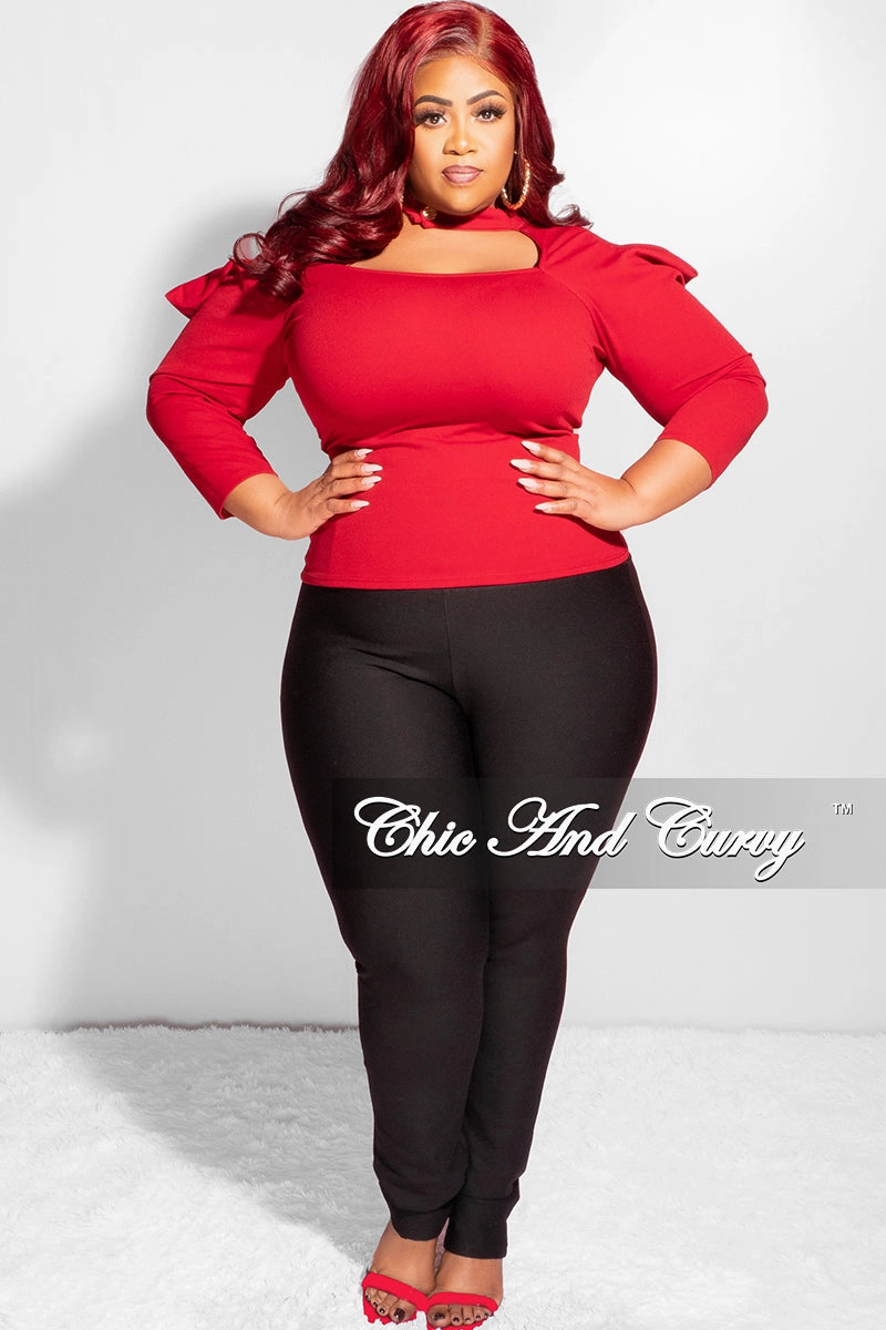 Final Sale Plus Size Long Sleeve Cutout Top in Burgundy Easy Motion