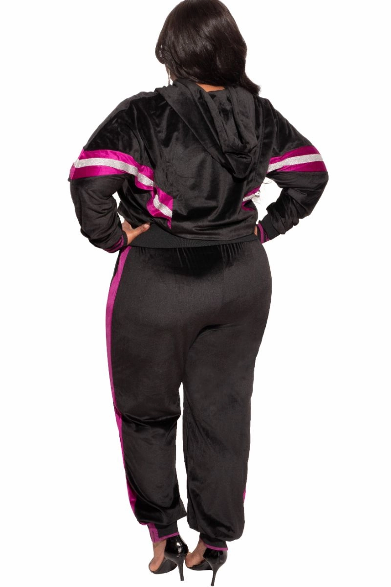 Final Sale Plus Size Long Sleeve Hooded Jogging Set in Black Smart Layer
