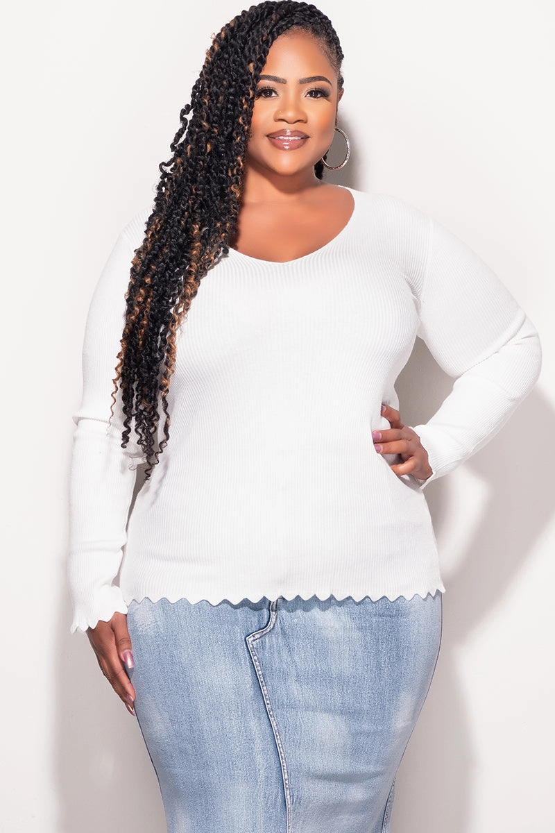Final Sale Plus Size Long Sleeve Ribbed Sweater in Off White NonIrritatingSeams