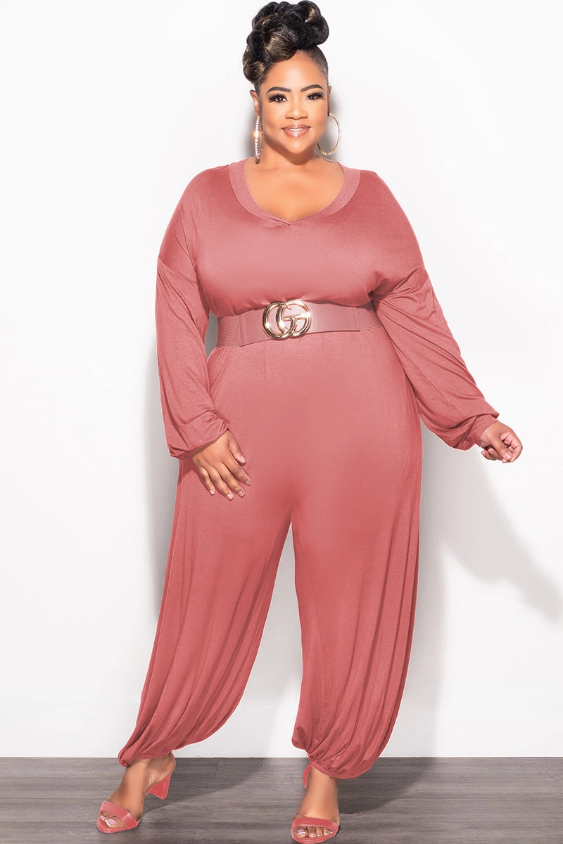 Comfy Motion Final Sale Plus Size Loose Fit Jumpsuit in Pink Mauve