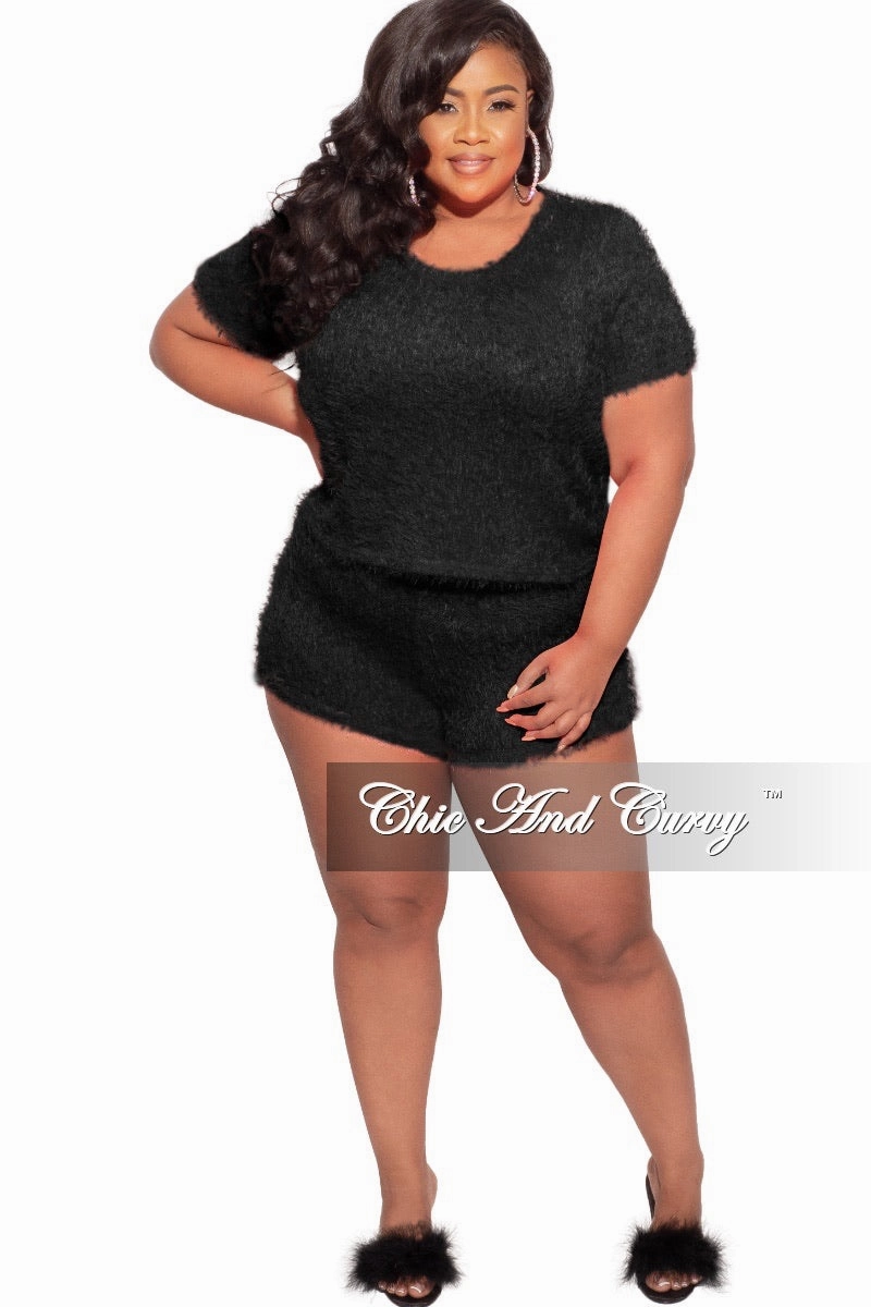 Final Sale Plus Size Lounge Set /Sleepwear in Black LightweightConstruction Slim Silhouette