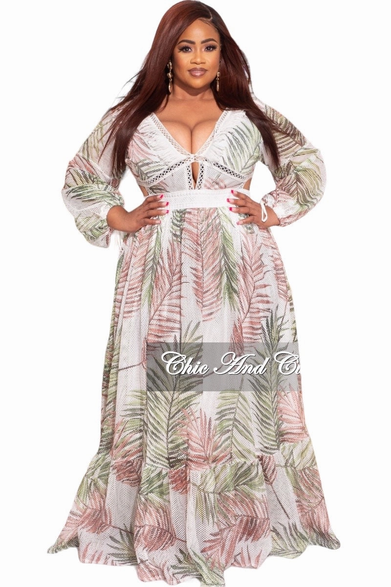 Timeless Comfort Wear TailoredSilhouette Final Sale Plus Size Maxi Dress with Side Cutouts & V-Neck in Palm Print