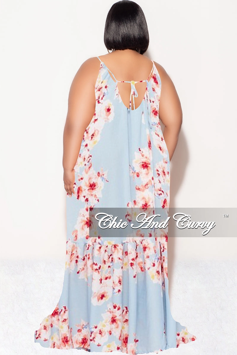 Thermal regulation Everyday Essential Final Sale Plus Size Maxi Dress with Spaghetti Straps in Blue Floral Print