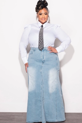 Layered Look Flattering Style Final Sale Plus Size Mermaid Skirt  in Denim