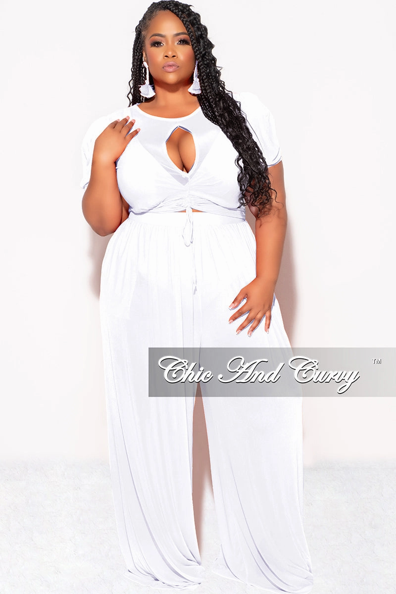 Final Sale Plus Size Mesh 3pc Set Top, Bralette, & Pant with Briefs in White DurableReinforcedMaterial sporty wear