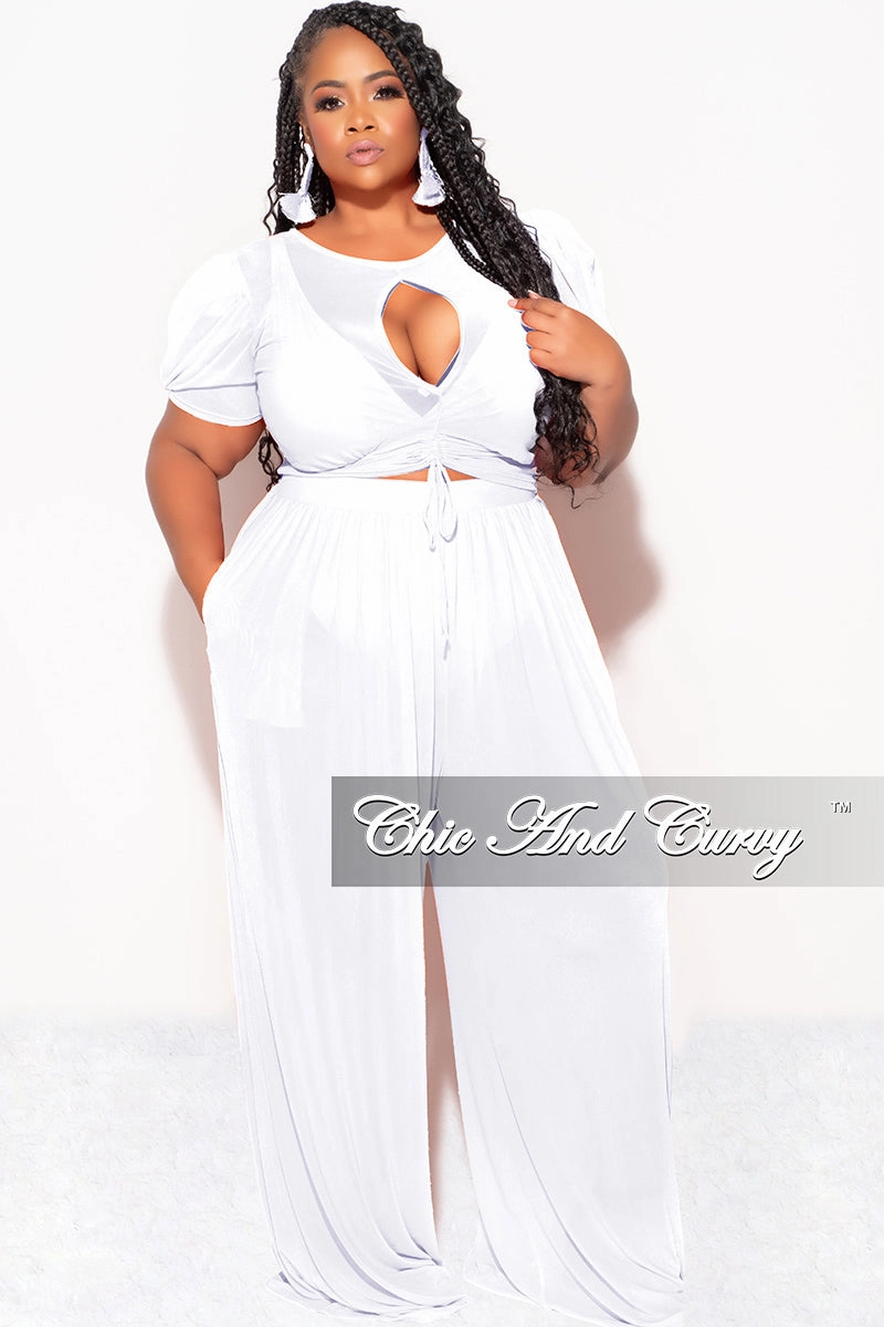 Final Sale Plus Size Mesh 3pc Set Top, Bralette, & Pant with Briefs in White Air Circulation Sustainable Fabric