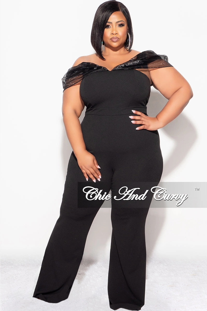Comfortable Fashion Final Sale Plus Size Mesh Off The Shoulder Plus Size Jumpsuit in Black