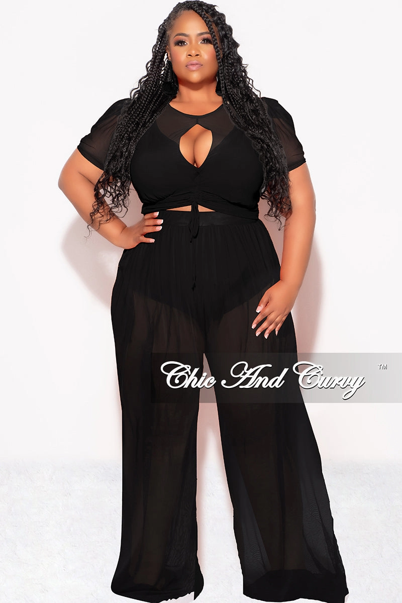 Hidden Pocket System Smart Layer Final Sale Plus Size Mesh (See Through) 3pc Set Top, Bralette, & Pant with Briefs in Black