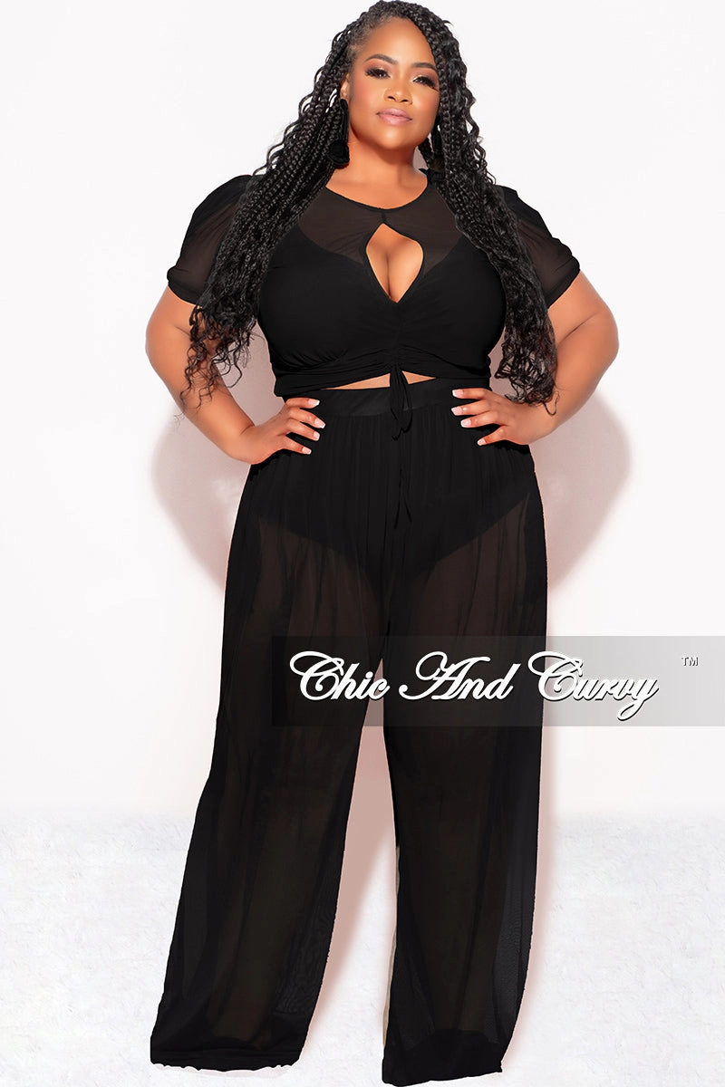 Body shaping Final Sale Plus Size Mesh (See Through) 3pc Set Top, Bralette, & Pant with Briefs in Black