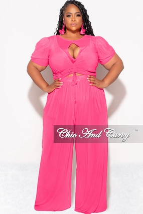 Final Sale Plus Size Mesh (See Through) 3pc Set Top, Bralette, & Pant with Briefs in Fuchsia SecureZipperClosures