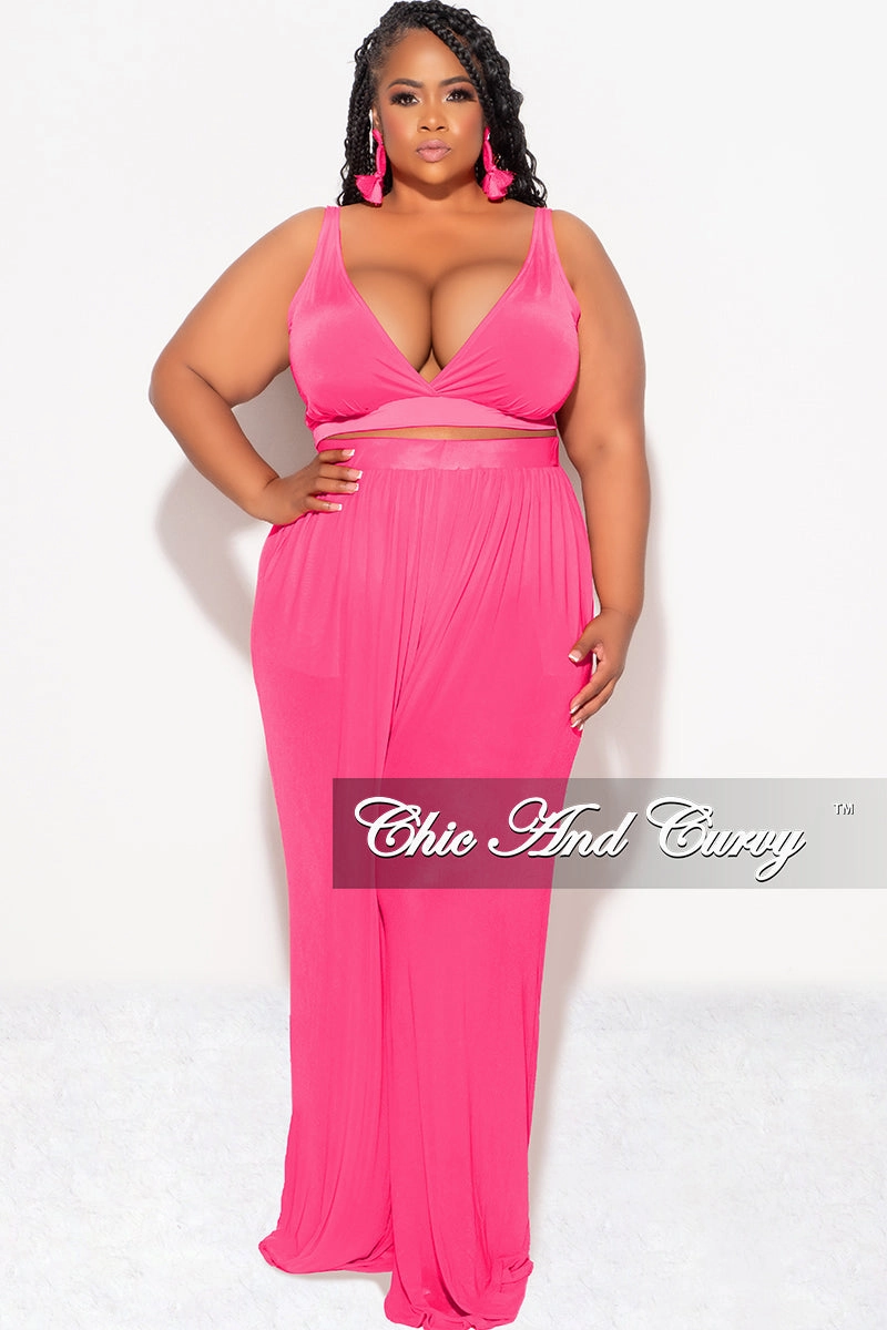 Final Sale Plus Size Mesh (See Through) 3pc Set Top, Bralette, & Pant with Briefs in Fuchsia Chill Wear Relaxed Fit
