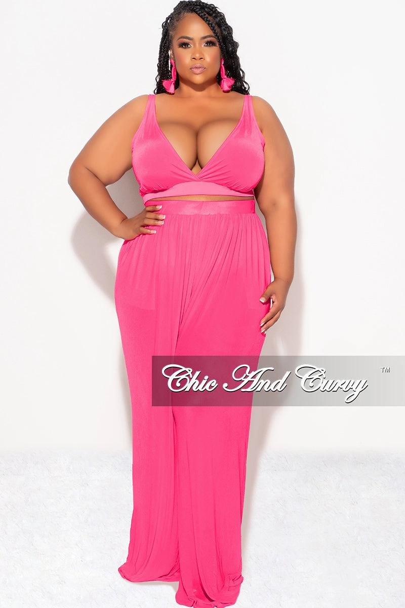 Chilly Day Ready Final Sale Plus Size Mesh (See Through) 3pc Set Top, Bralette, & Pant with Briefs in Fuchsia