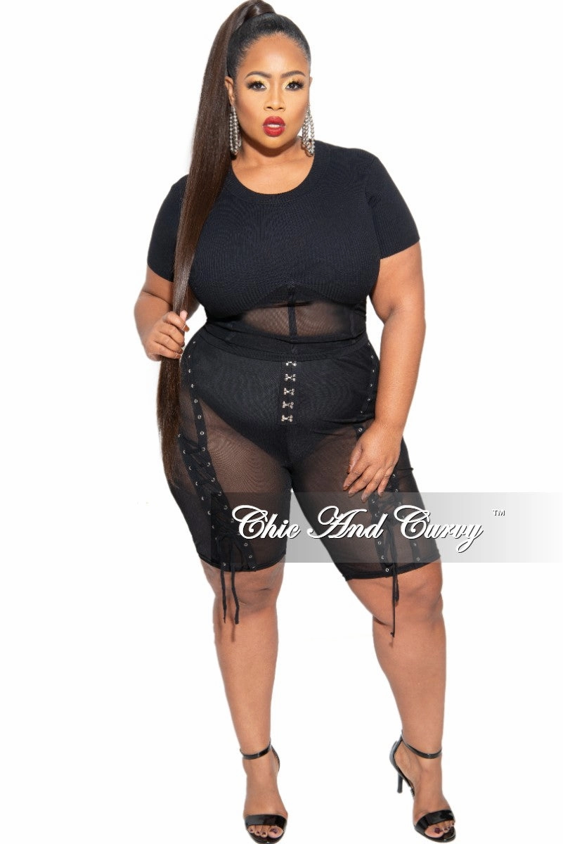Final Sale Plus Size Mesh Set with Grommet Details Ventilated Mesh Lining No Gap Waist Construction